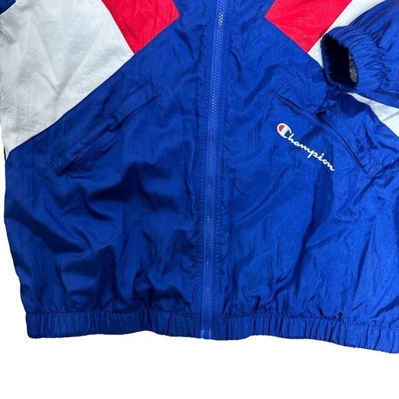 Champion Men's Size M Red White Blue Nylon Long Sleeve Vented Warm Up Jacket - Picture 4 of 9
